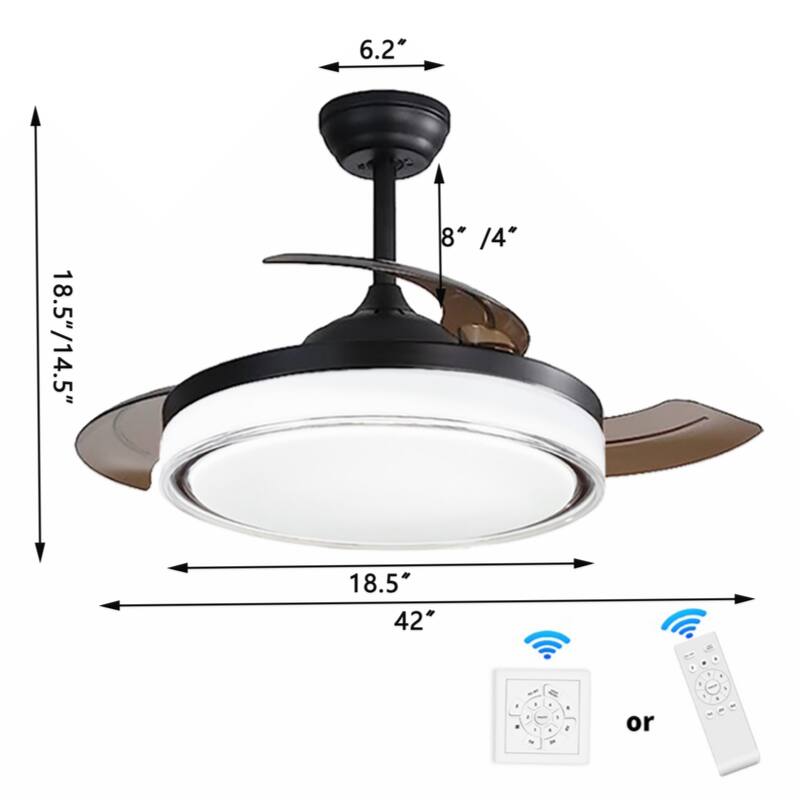 42 inch Retractable Ceiling Fans with Lights Remote Control,Fandelier Flush Mount Modern