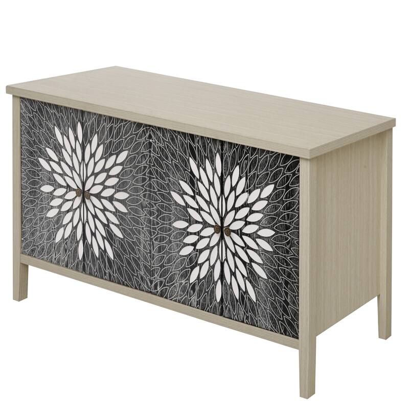 GDFStudio - Oakvista Modern Wooden Storage Sideboard Buffet Cabinet with 4 Doors and Adjustable Shelves