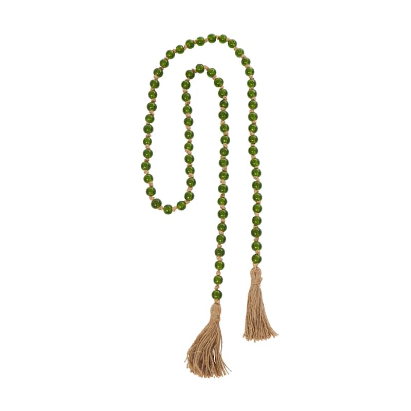 Glass Handmade Round Long Beaded Garland with Tassel with Knotted Brown Jute