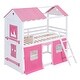 preview thumbnail 25 of 32, Playhouse Design Impression & Beautiful Twin Size Bunk Wood House Bed with Elegant Windows,Sills and Tent,Elegant Children Bed