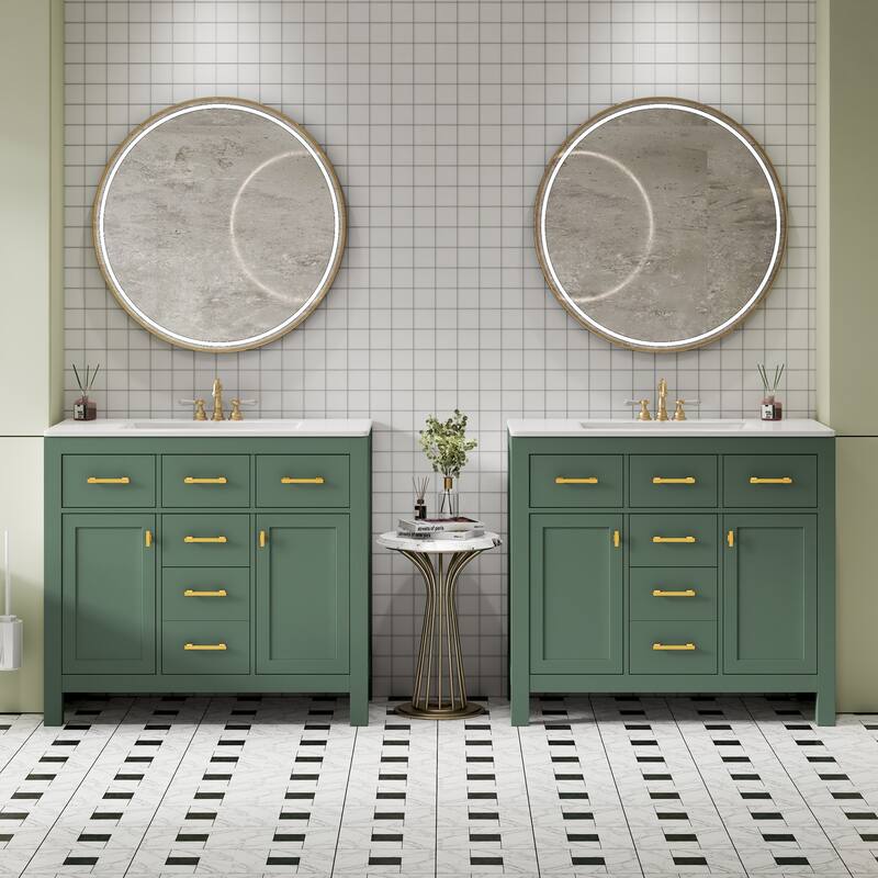 72'' Freestanding Bathroom Vanity Set with White Integrated Ceramic Sink - 72'' x 18.3'' x 34.02'' - Green