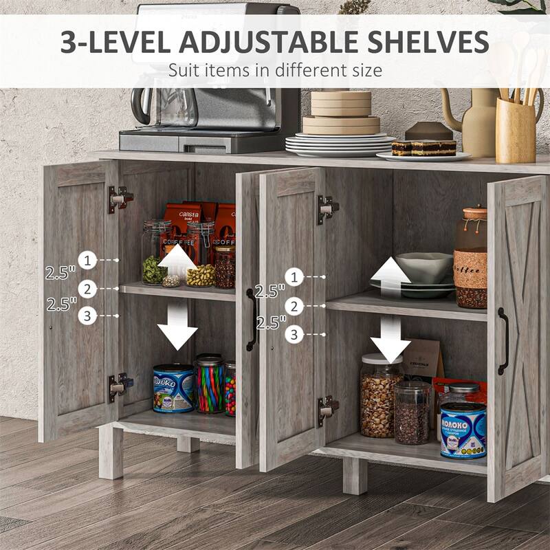 Coffee Bar Buffet Cabinet Sideboard w/ 4 Doors & 2 Adjustable Shelves