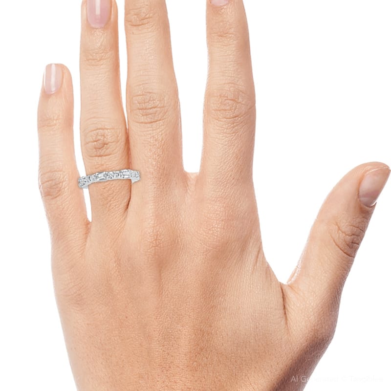 3Ct Emerald & Round Cut Diamond Eternity Wedding Ring Gold Lab Grown