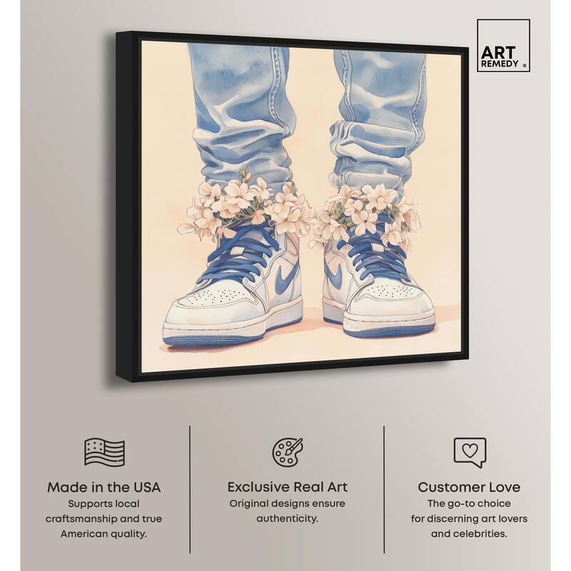 Gentle Blue Sneakers and Flowers Canvas by Art Remedy