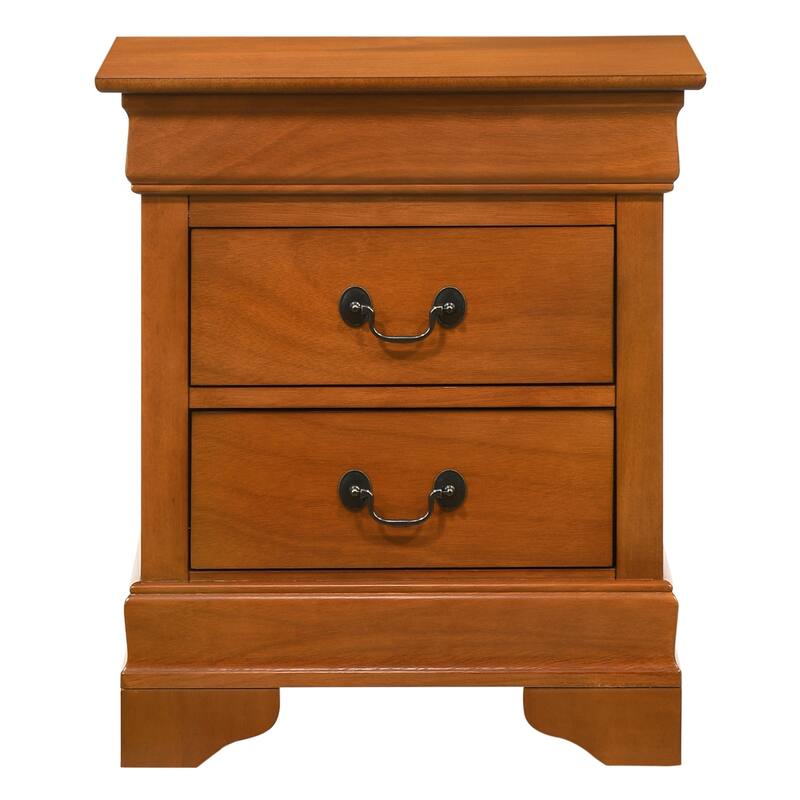Oak Nightstand with Two Drawers, 24x21x16 Sturdy Classic Bedside Storage Table with Warm Finish and Timeless Appeal