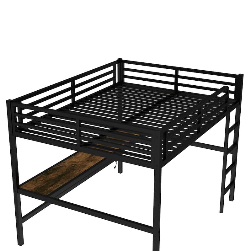 Metal Queen LED Gaming Loft Bed Frame with Desk and Charging Station