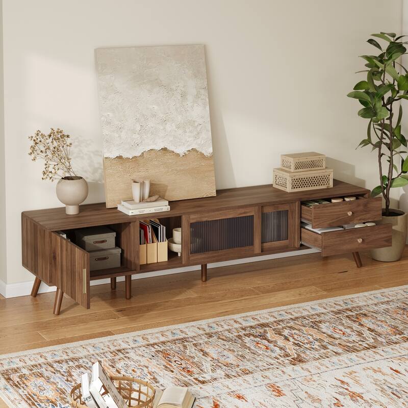 76" Modern Minimal Glass-Doors TV Stand for TVs up to 85 Inches