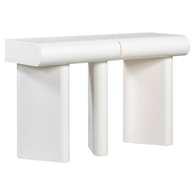 47.6" Modern Painted Entryway Table, Narrow Sofa Table with 2 Curved Drawers, Hallway Table with Geometric Legs