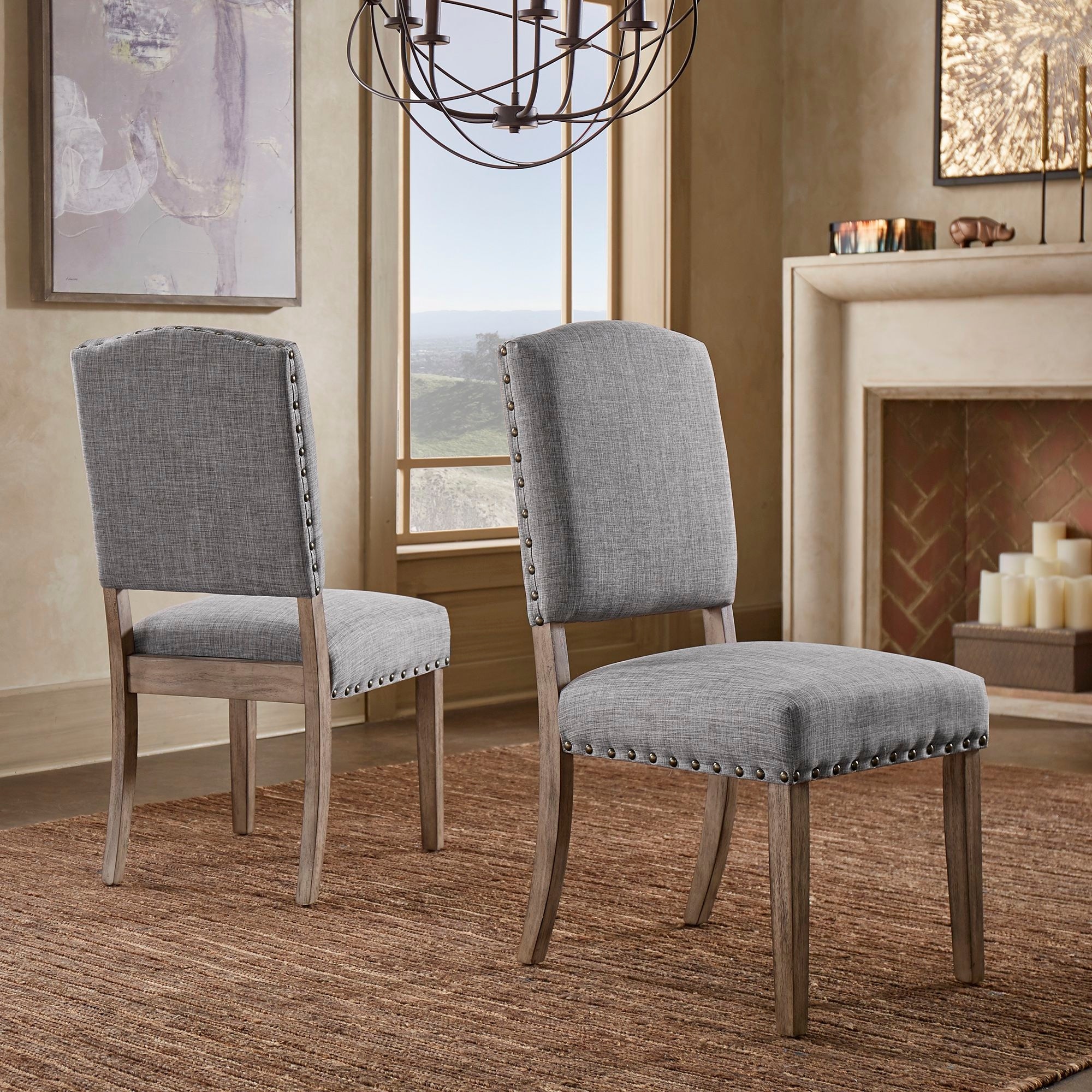 Benchwright Grey Oak Linen Look Chairs Set of 2 by iNSPIRE Q