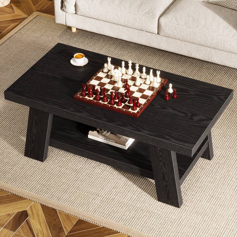 Coffee Table, Rectangular Coffee Tables for Living Room, Wood Center Tables with Storage Shelves for Home