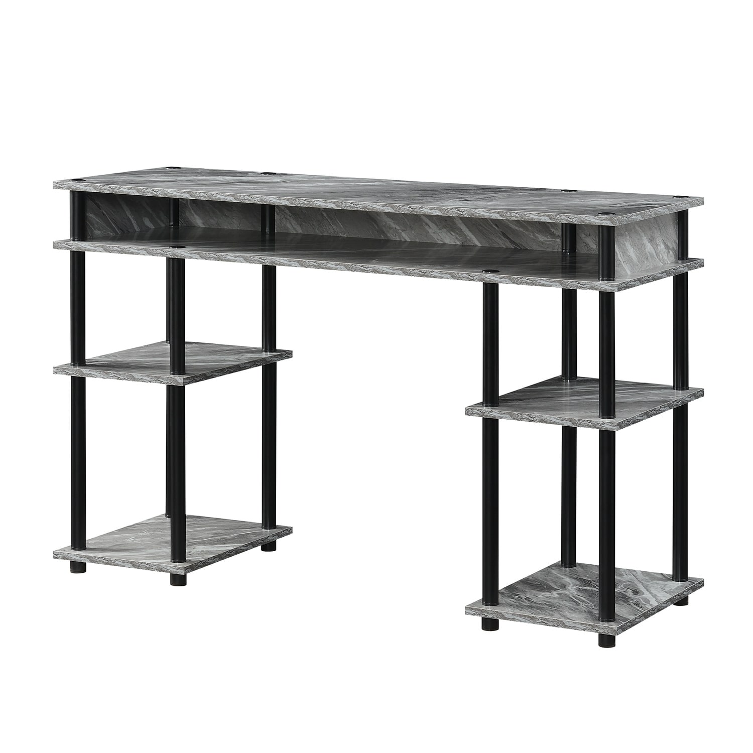 Desk with Shelves - No Tools Home Office Computer Vanity Nail Table - 47" Gray Marble/Black