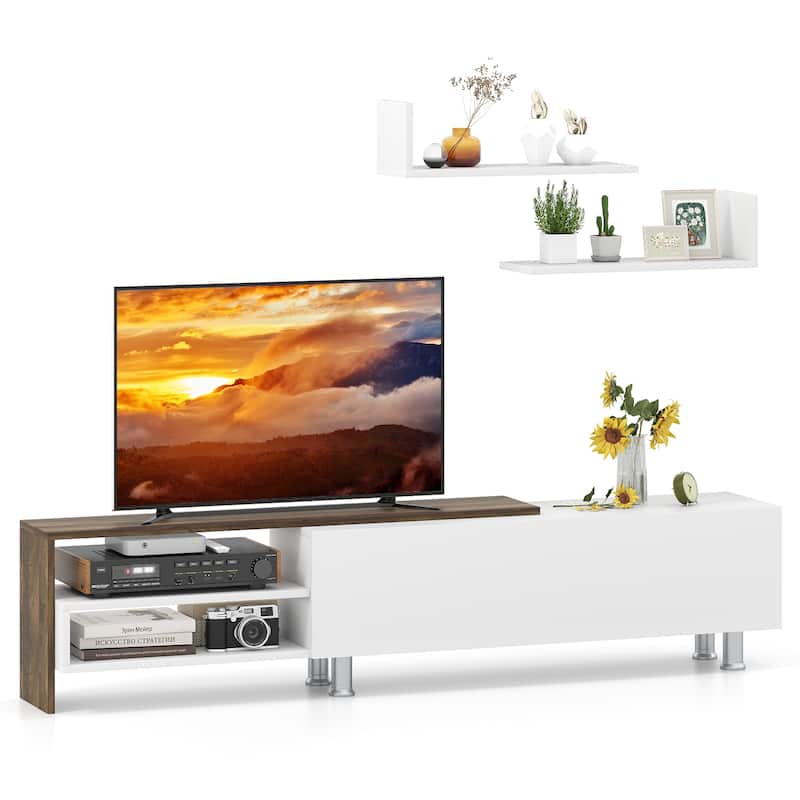 Engineered Wood TV Stand for 80 inches TVs with Shelves and Cabinet - 71.5" L x 12.5" W x 16" H