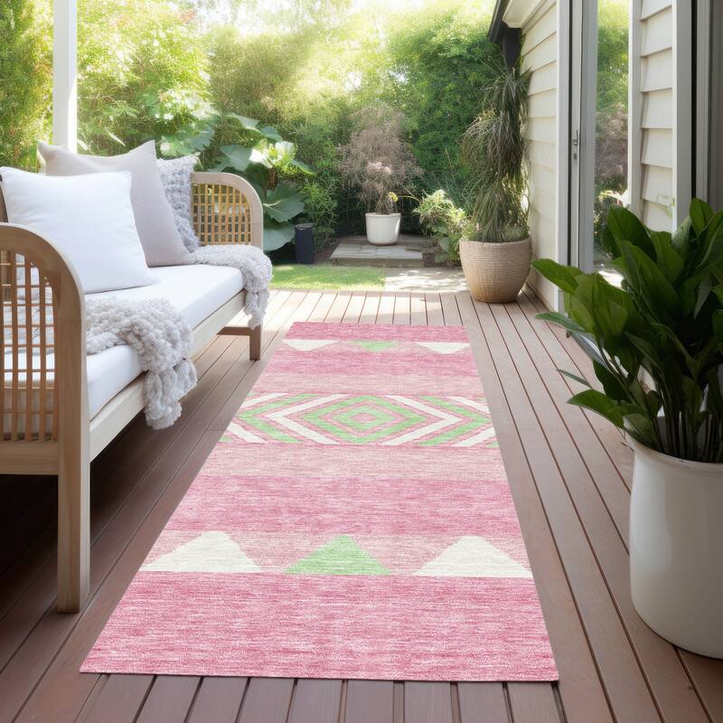 Machine Washable Indoor/ Outdoor Global Boho Chantille Rug - Pink - 2'3" x 7'6"