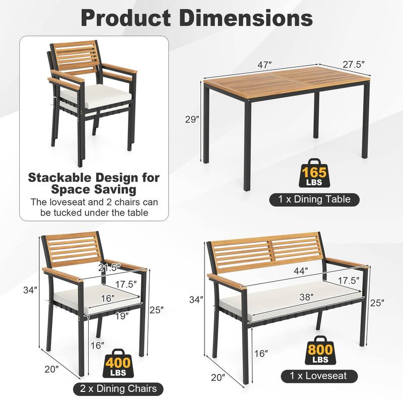 Costway 4 PCS Patio Furniture Set with Acacia Wood & Metal Frame - See Details