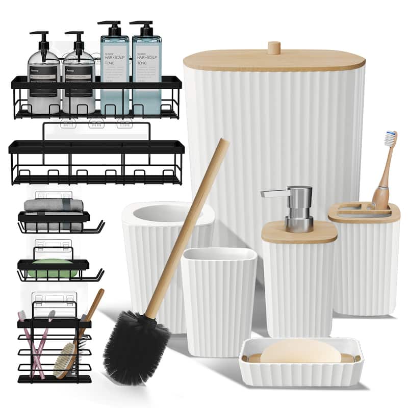 Emperyan Bathroom Accessory Set - Complete Set + Shower Caddy - White