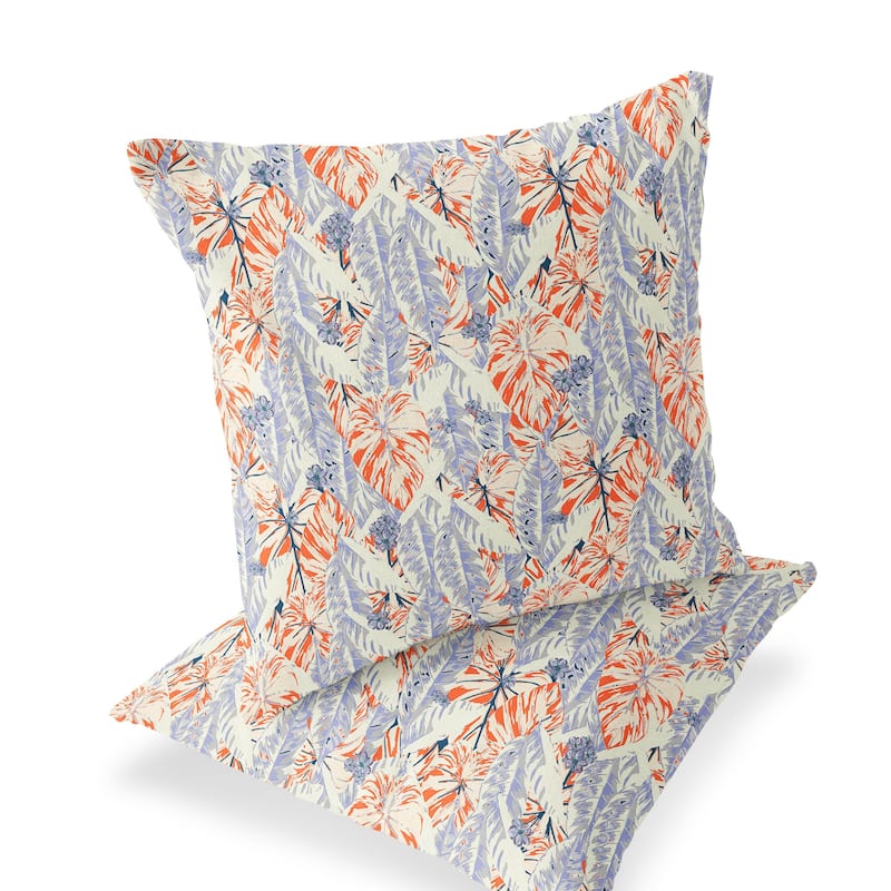 HomeRoots Set of Two 16" X 16" Orange and Ivory Blown Seam Botanical Indoor Outdoor Throw Pillow - 16.00' X '16.00' X '5.00
