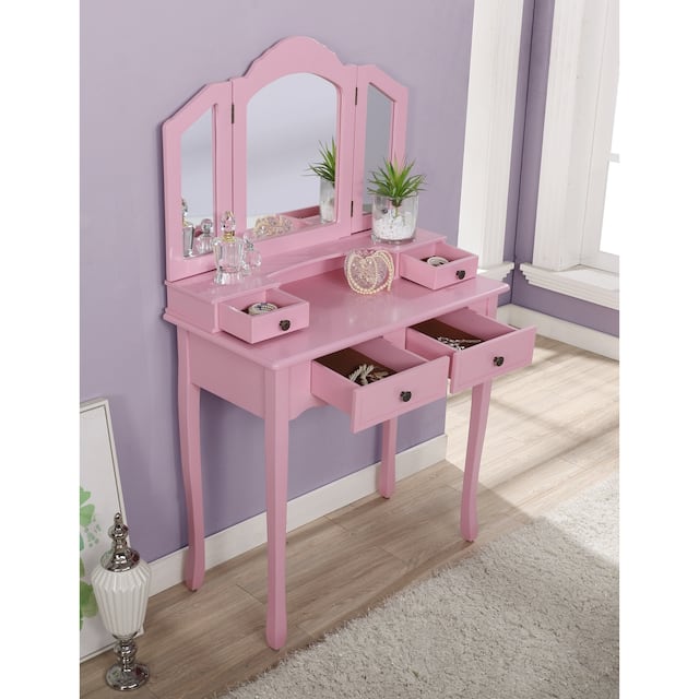 Roundhill Furniture Copper Grove Ruscom Wooden Vanity Make Up Table/Stool Set