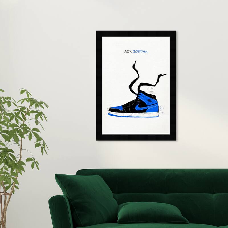 Wynwood Studio Prints Fashion and Glam Air jordan Drawing V Blue and Sapphire Blue Modern & Contemporary Wall Art Canvas Print - Black