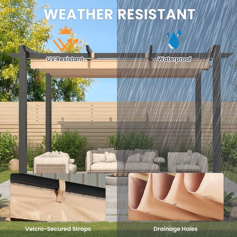 EROMMY 10' x 13' Outdoor Pergola with Retractable Canopy, Heavy-Duty Metal Frame and Adjustable Patio Shade Roof