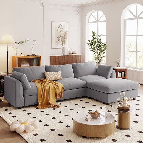 Modern Upholstery Convertible Sectional Sofa Set with Ottoman L Shaped Couch with Reversible Chaise Lounge Bed Bath Beyond 39300147