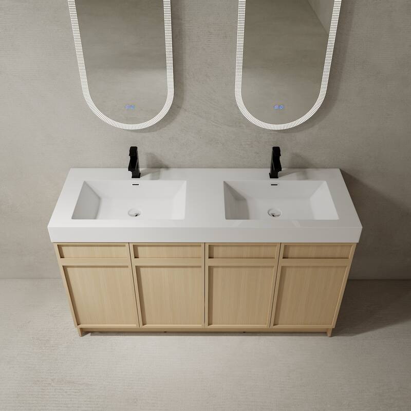 Double Sink Bathroom Vanity with Resin Basin, Soft-Closing Doors, Adjustable Shelves, Scratch