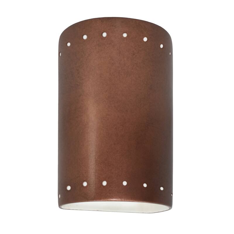 Justice Design Ambiance - Small ADA Cylinder w/ Perfs Wall Sconce - Open Top & Bottom - Replaceable Bulb - Antique Copper