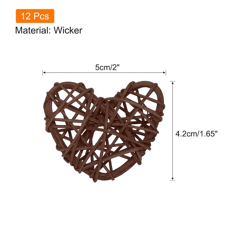 12Pcs Heart Rattan Ball Vase Filler Home Decoration 2 in - Coffee