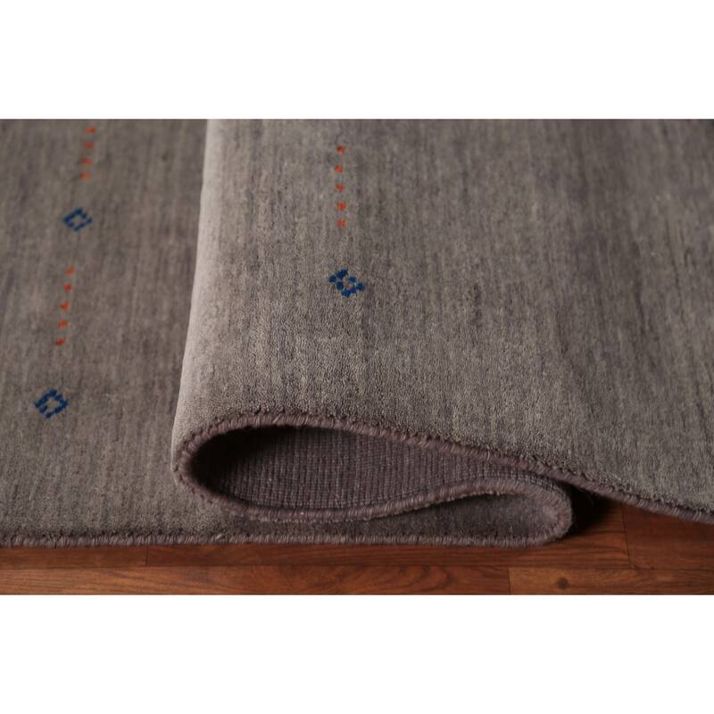 Tribal Gabbeh Oriental Area Rug Hand-Knotted Grey Wool Carpet - 5'9" x 7'11"