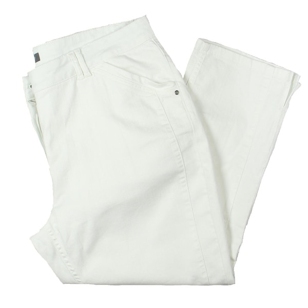 Basler Womens Plus Capri Pants Straight Leg Stretch - White. Opens flyout.