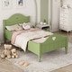 preview thumbnail 8 of 12, Girl's Princess Twin Size Bed Frame with Macaron Colors, Safety Rails, Headboard and Footboard for Toddlers, Seasoft Green Oliver Green