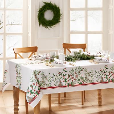 Winter Holiday Berry Fabric Tablecloth