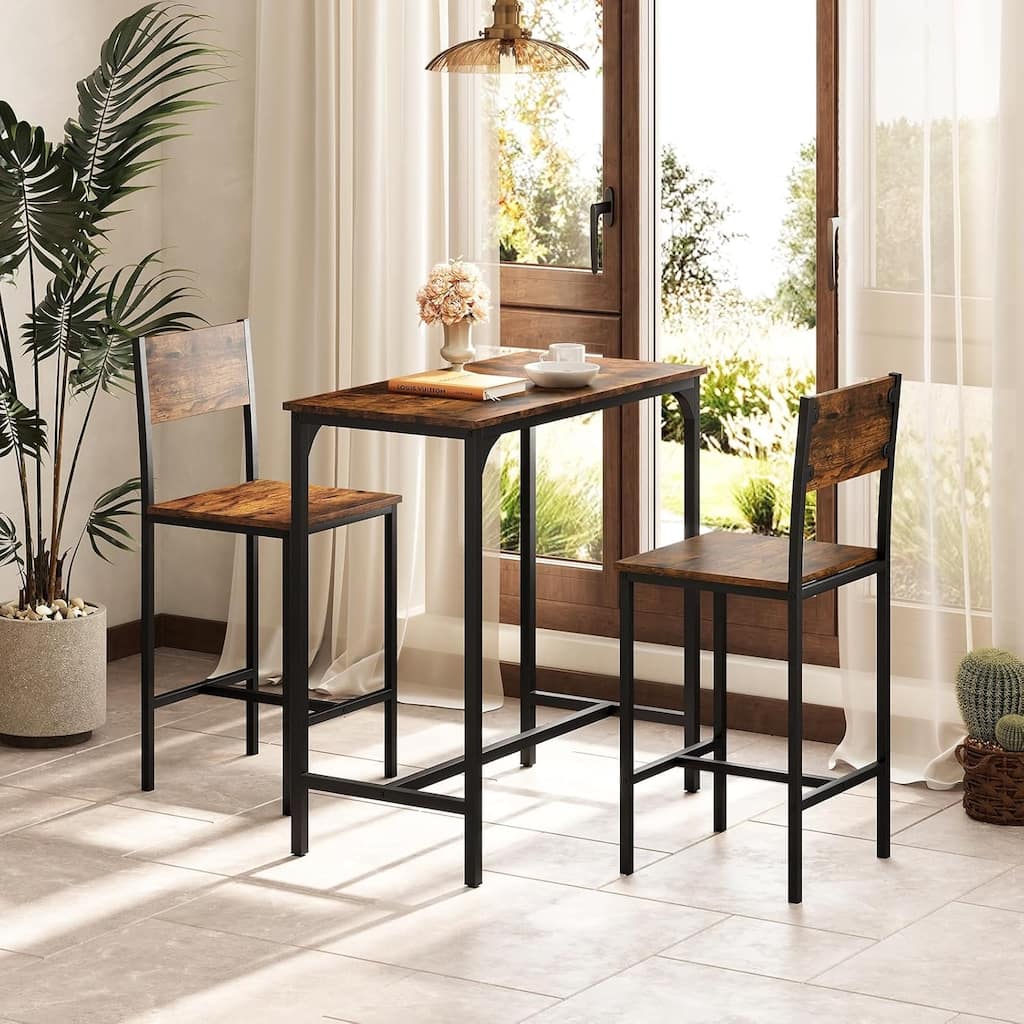 3 PCS Bar Table & Chair Set w/ 2 Counter Height Bar Stools Dining Set