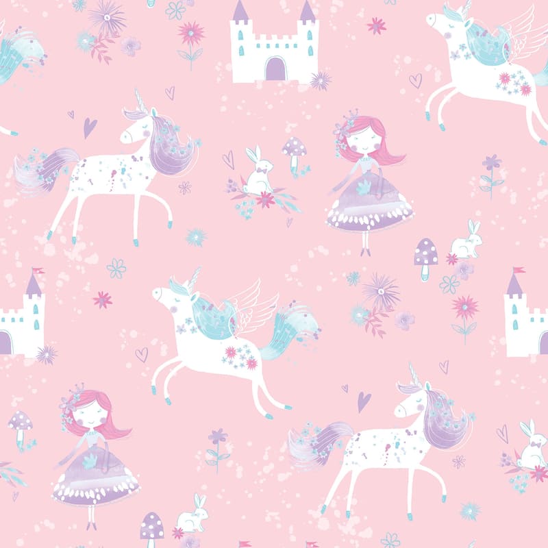 Galerie Wallcoverings Just 4 Kids 2 Unicorn Fairytale Non-woven Matte Wallpaper Roll - 33 feet x 21 inches - Pink