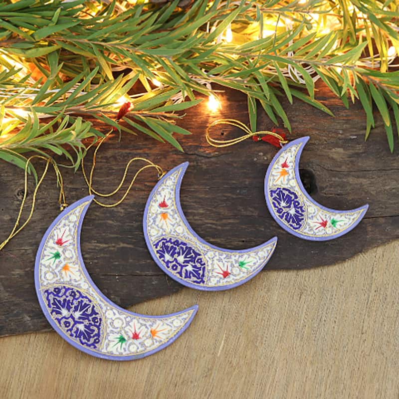 Novica Handmade Blue Night Wood Ornaments (Set Of 3)
