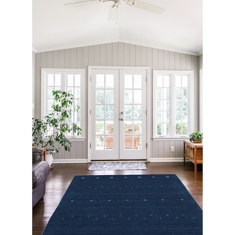 ECARPETGALLERY Hand Loomed Kashkuli Gabbeh Navy Wool Rug - 5'6 x 8'0