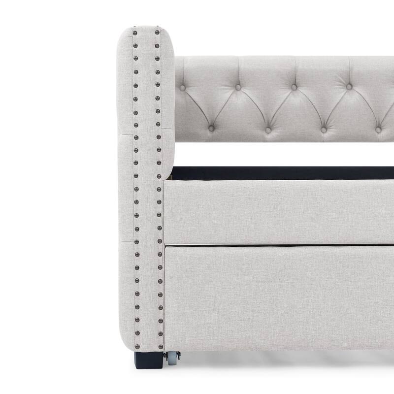 Daybed with Trundle Upholstered Tufted Sofa Bed
