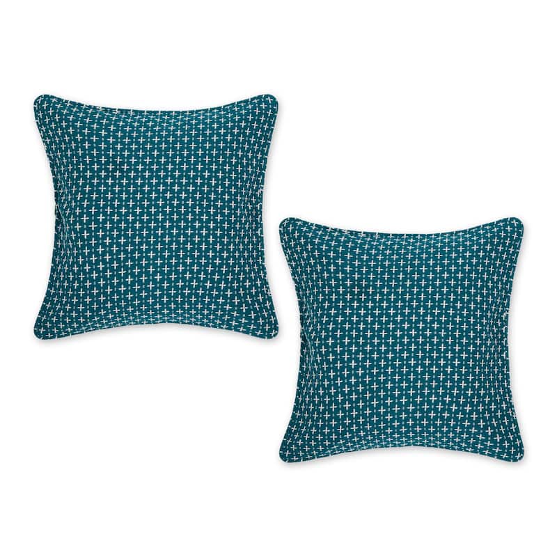 Navy Dobby Plus Recycled Cotton Pillow Cover 18x18 (Set of 2) - Dobby Plus, Teal