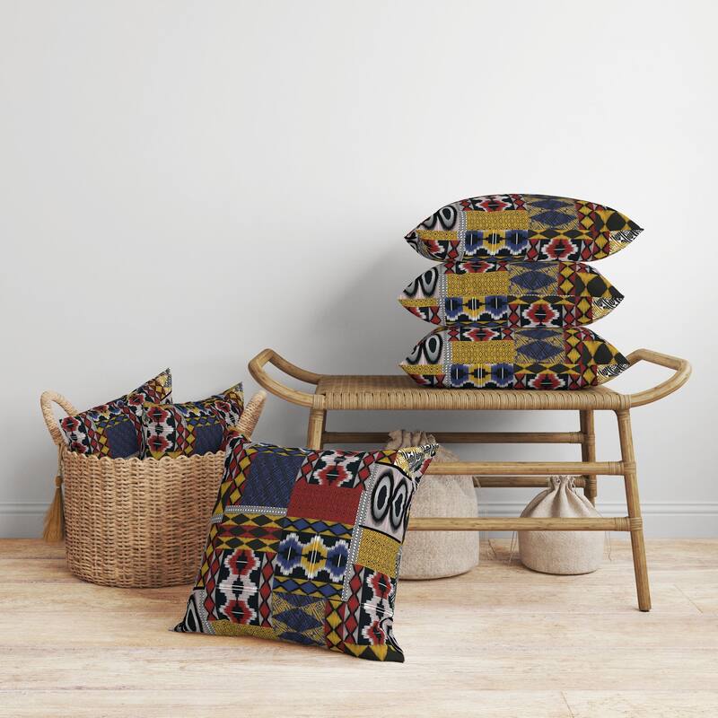 Patched Perfection Faux Suede Reversible Throw Pillow Yellow and Red