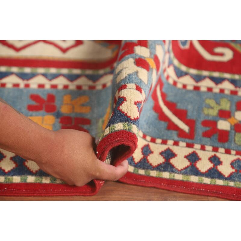 Green & Red Kazak Area Rug Hand-Knotted Wool Carpet - 6'7" x 9'7"