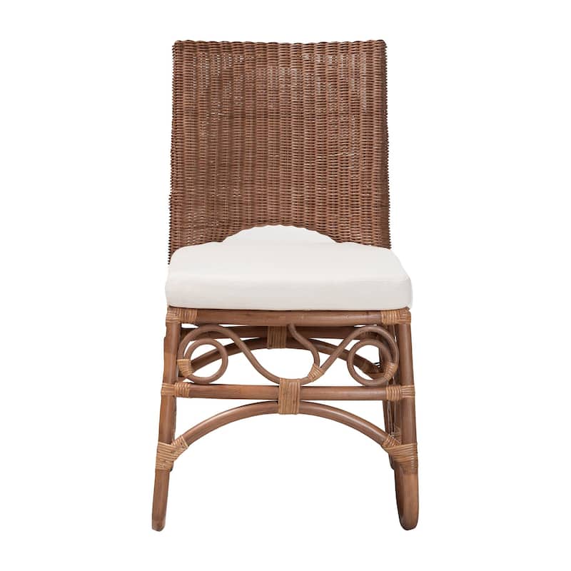 Rivan Natural Rattan Dining Chair - Handcrafted Wicker Accent Chair with Woven Back and Cushioned Seat, Boho Coastal Seating