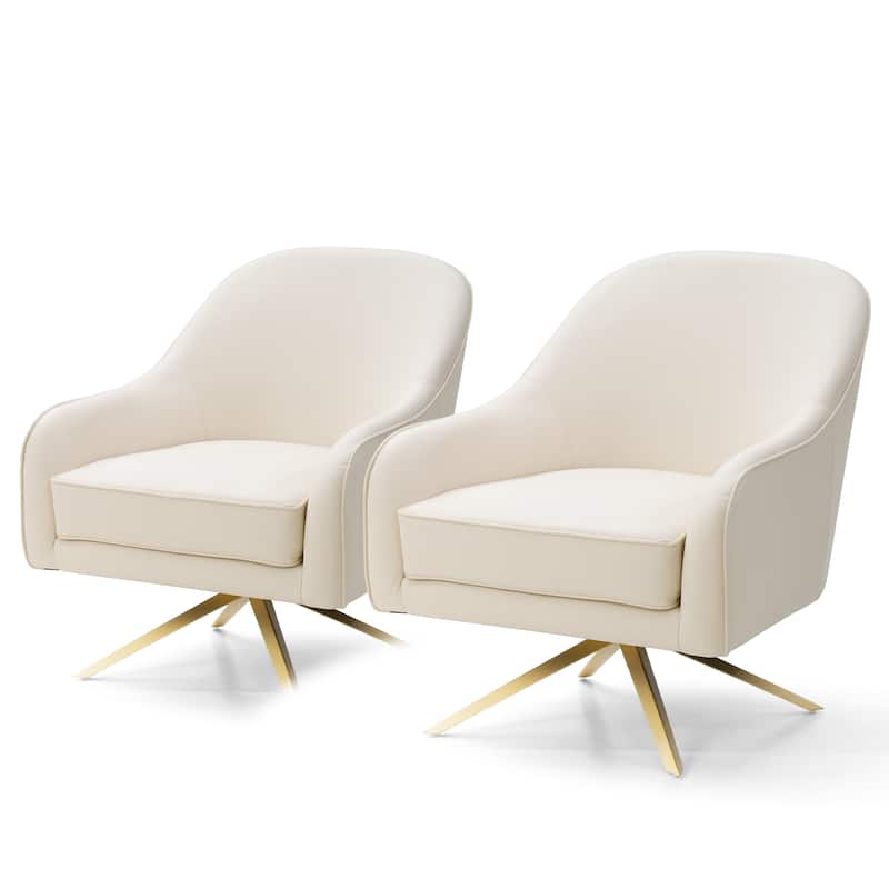 Modern Upholstered 360-degree Swivel Accent Chair Faux Leather Sofa Chair - White - 2PC
