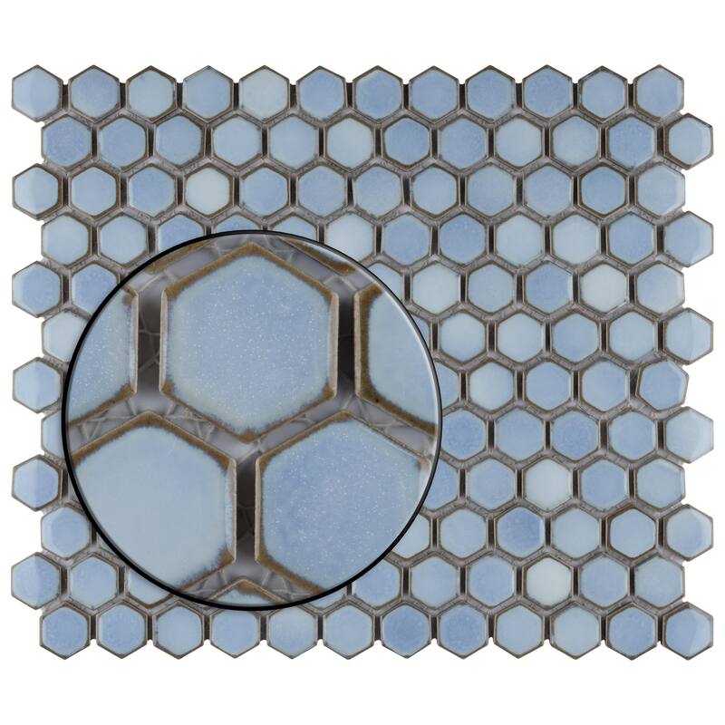 Merola Tile Hudson 1" Hex Frost Blue 11-7/8" x 13-1/4" Porcelain Floor and Wall Tile