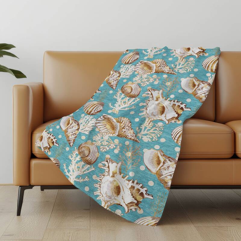 Premium Machine Washable ASB185 Seashells Sherpa Throw Blanket - Aqua - 4'2" x 5'10"