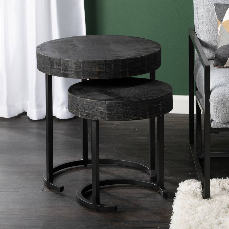 SEI Furniture Karelia Nesting Side Tables, Whitewashed/Black, Set of 2