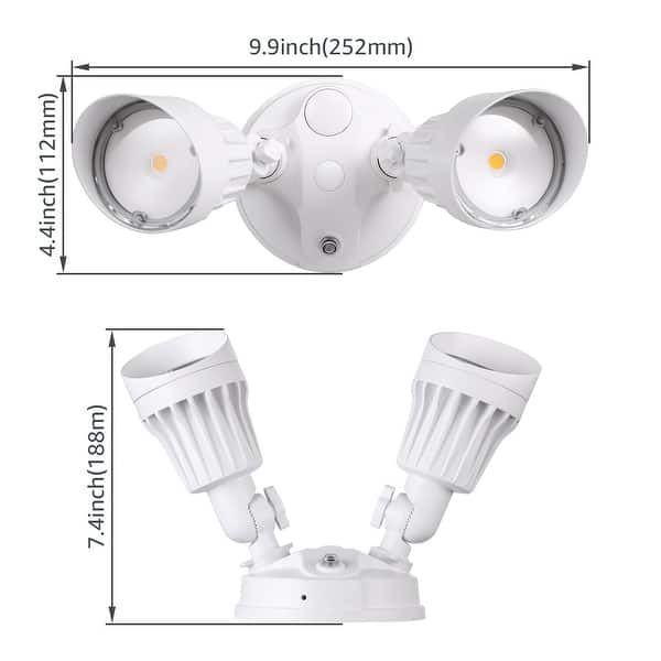 dimension image slide 0 of 4, 20W Dual-Head Dusk to Dawn Outdoor Security Light, White/Bronze