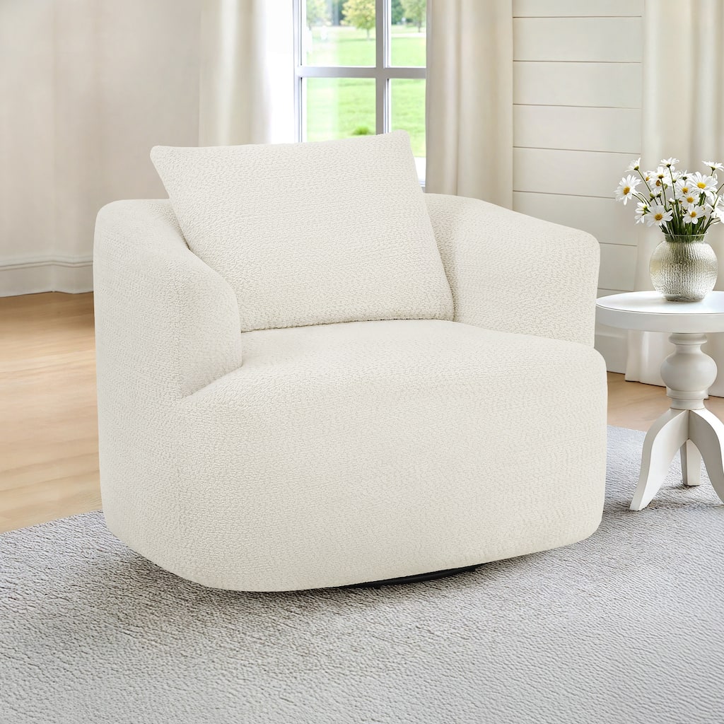 Chenille Swivel Accent Chair with Pillow
