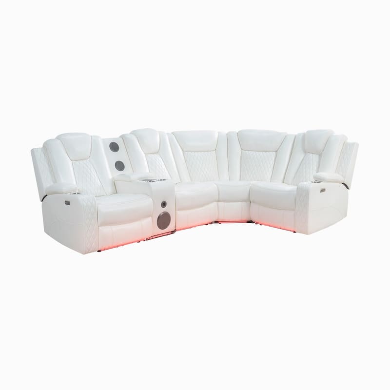 Premium Air Leather Home Theater Loveseat with LED Lights, Recliner with Built-in Speakers & Wireless Charging