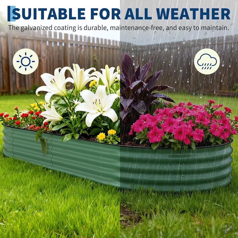 10x4x1.5 FT Galvanized Steel Raised Garden Bed, Planter for Vegetables, Flowers with Anti-Cut Strips - N/A