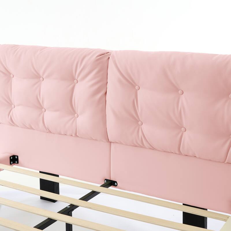 Christopher Knight Home- Lorcan PU Leather Floating Bed Frame with LED Lights and Button-Tufted Headboard