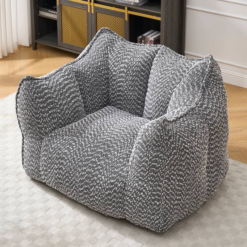 Chenille Square Bean Bag Chair, High Resilience Foam Lounge Chair, Cozy Aldult Lazy Sofa with Curved Armrests and Backrest